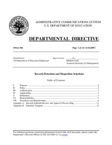 ADMINISTRATIVE COMMUNICATIONS SYSTEM U.S. DEPARTMENT OF EDUCATION DEPARTMENTAL DIRECTIVE OM:6-106