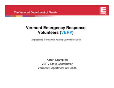 Vermont Department of Health (VDH) Emergency Preparedness Volunteer Orientation Course