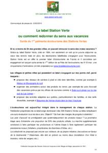 526 destinations nature au cœur des terroirs www.stationverte.com Communiqué de presse duLe label Station Verte