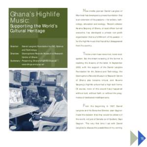 Ghana’s Highlife Music: Supporting the World’s Cultural Heritage  New-media pioneer Daniel Langlois of