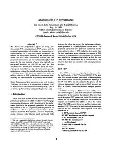 Analysis of HTTP Performance Joe Touch, John Heidemann, and Katia Obraczka Aug. 16, 1996 USC / Information Sciences Institute {touch, johnh, katia}@isi.edu USC/ISI Research Report[removed]Dec. 1998