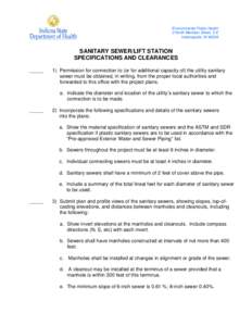 Environmental Public Health 2 North Meridian Street, 5-E Indianapolis, IN[removed]SANITARY SEWER/LIFT STATION SPECIFICATIONS AND CLEARANCES