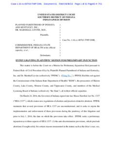 Case 1:16-cvTWP-DML Document 61 FiledPage 1 of 31 PageID #: 751  UNITED STATES DISTRICT COURT SOUTHERN DISTRICT OF INDIANA INDIANAPOLIS DIVISION PLANNED PARENTHOOD OF INDIANA