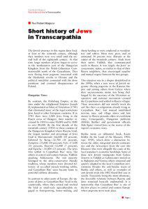 Paul Robert Magocsi Short history of Jews in Transcarpathia