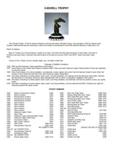 CASWELL TROPHY  The Caswell Trophy, a French bronze miniature of the ancient statue “Winged Victory”, was donated in 1923 by Colonel John Caswell, internationally famous sportsman, author and soldier for presentation