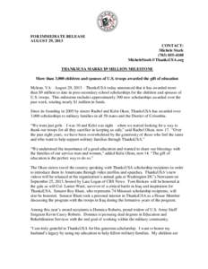 FOR IMMEDIATE RELEASE AUGUST 29, 2013 CONTACT: Michele Stork 