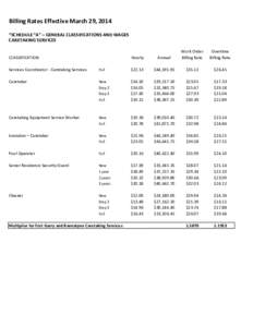 Billing Rates Effective March 29, 2014 “SCHEDULE “A” – GENERAL CLASSIFICATIONS AND WAGES CARETAKING SERVICES CLASSIFICATION