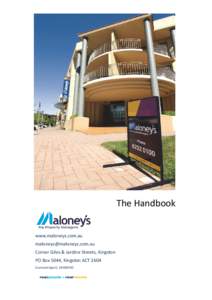 The Handbook  www.maloneys.com.au [removed] Corner Giles & Jardine Streets, Kingston PO Box 5044, Kingston ACT 2604