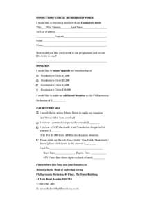 CONDUCTORS’ CIRCLE MEMBERSHIP FORM I would like to become a member of the Conductors’ Circle Title____ First Name(s)_________Last Name____________________ 1st Line of address__________________________________________