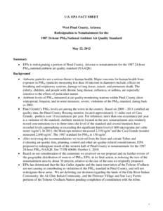Redesignation to Nonattainment for the[removed]hour PM10 National Ambient Air Quality Standard - West Pinal County, Arizona
