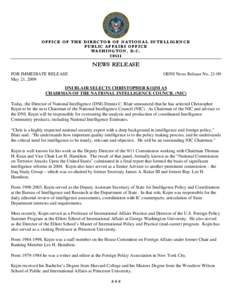 OFFICE OF THE DIRECTOR OF NATIONAL INTELLIGENCE PUBLIC AFFAIRS OFFICE WASHINGTON, D.C[removed]NEWS RELEASE