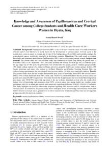 American Journal of Public Health Research, 2013, Vol. 1, No. 8, [removed]Available online at http://pubs.sciepub.com/ajphr/1/8/5 © Science and Education Publishing DOI:[removed]ajphr[removed]Knowledge and Awareness of Pa