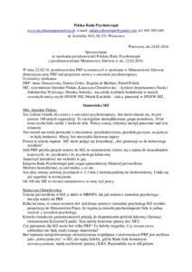 Polska Rada Psychoterapii www.psychoterapiawpolsce.pl, e-mail: , telul. Łowicka 54/8, Warszawa Warszawa, dnSprawozdanie ze spotkania przedstawicieli Polskiej