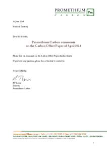 30 June 2014 National Treasury Dear Mr Morden,  Promethium Carbon comments