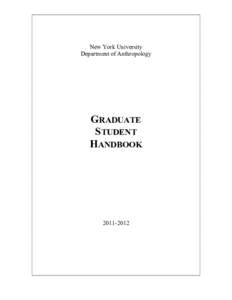 New York University Department of Anthropology GRADUATE STUDENT HANDBOOK