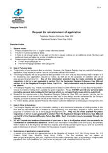 D3-1  Designs Form D3 Request for reinstatement of application Registered Designs Ordinance (Cap. 522)