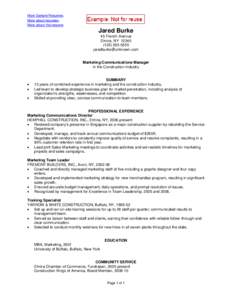 More Sample Resumes. More about resumes. More about this resume. Jared Burke 45 French Avenue