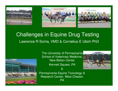 Challenges in Equine Drug Testing Lawrence R Soma, VMD & Cornelius E Uboh PhD The University of Pennsylvania School of Veterinary Medicine, New Bolton Center Kennett Square, PA