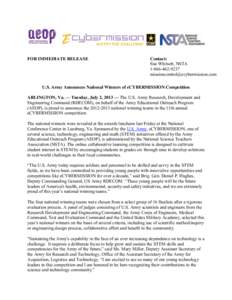 FOR IMMEDIATE RELEASE  Contact: Sue Whitsett, NSTA[removed]removed]