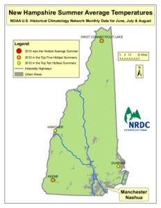 New Hampshire Summer Average Temperatures NOAA U.S. Historical Climatology Network Monthly Data for June, July & August FIRST CONNECTICUT LAKE  Legend