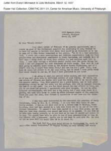 Letter from Evelyn Mornweck to Julie McIlvaine, March 12, 1937 Foster Hall Collection, CAM.FHC[removed], Center for American Music, University of Pittsburgh. Letter from Evelyn Mornweck to Julie McIlvaine, March 12, 1937