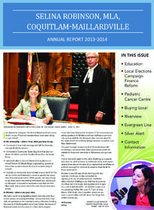 SELINA ROBINSON, MLA, COQUITLAM-MAILLARDVILLE ANNUAL REPORT[removed]IN THIS ISSUE • Education