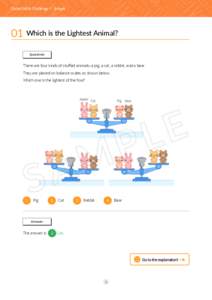 Global Math Challenge | Sample  01 Which is the Lightest Animal? Question  There are four kinds of stuffed animals–a pig, a cat, a rabbit, and a bear.