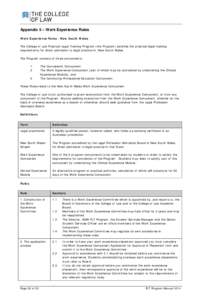 Appendix 5 – Work Experience Rules Work Experience Rules - New South Wales The College of Law Practical Legal Training Program (the Program) satisfies the practical legal training requirements for direct admission to l