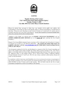 AGENDA Regular Meeting of the Lompoc City Council and Lompoc Redevelopment Agency Tuesday, October 5, 2010 City Hall, 100 Civic Center Plaza, Council Chambers