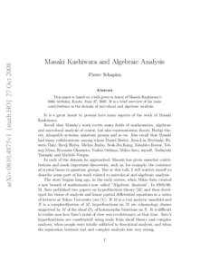 Sheaf theory / Algebraic analysis / Partial differential equations / Algebraic topology / Masaki Kashiwara / Generalized functions / D-module / Sheaf / Riemann–Hilbert correspondence / Mathematical analysis / Mathematics / Abstract algebra