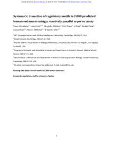 Downloaded from genome.cshlp.org on April 19, Published by Cold Spring Harbor Laboratory Press  Systematic	dissection	of	regulatory	motifs	in	2,000 predicted human	enhancers	using	a	massively	parallel	reporter	ass