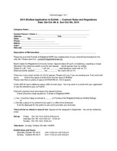 Contract page 1 of[removed]Birdfest Application to Exhibit — Contract Rules and Regulations 
 Date: Sat Oct 4th & Sun Oct 5th, 2014