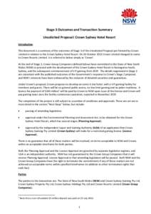 Unsolicited Proposal: Crown Sydney Hotel Resort - Stage 3 Outcomes and Transaction Summary