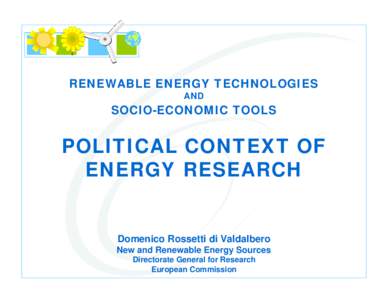 RENEWABLE ENERGY TECHNOLOGIES AND SOCIO-ECONOMIC TOOLS  POLITICAL CONTEXT OF