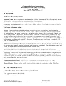 National Environmental Policy Act / Conservation in the United States / Environment of the United States / United States Department of the Interior / Relict Leopard Frog / Leopard frog / Frog / Area of Critical Environmental Concern / CX / Rana / Impact assessment / 91st United States Congress