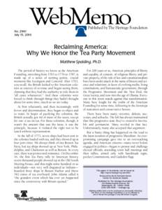 Reclaim America: Why We Honor the Tea Party Movement