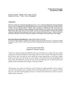 Prim ar y S our ce Doc um ent wit h Qu est io ns ( D BQs) SELECTIONS FROM THE HAN FEIZI: CHAPTER 49, “THE FIVE VERMIN”  Int rod uct io n