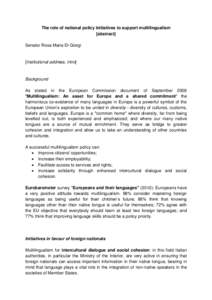 The role of national policy initiatives to support multilingualism [abstract] Senator Rosa Maria Di Giorgi [Institutional address, intro]