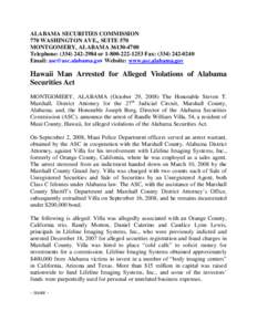 ALABAMA SECURITIES COMMISSION 770 WASHINGTON AVE., SUITE 570 MONTGOMERY, ALABAMA[removed]Telephone: ([removed]or[removed]Fax: ([removed]Email: [removed] Website: www.asc.alabama.gov