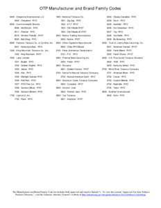 OTP Manufacturer and Brand Family Codes[removed]Cheyenne International LLC[removed]Cheyenne - RYO[removed]National Tobacco Co.