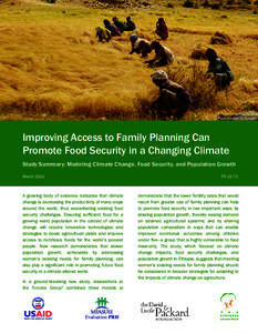 Photo by Alan D. Coogan  Improving Access to Family Planning Can Promote Food Security in a Changing Climate Study Summary: Modeling Climate Change, Food Security, and Population Growth March 2012