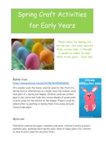 Spring Craft Activities for Early Years These ideas for Spring are not my own, but ones sourced from various links. I thought it would be useful to have