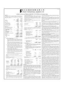 (PIncorporated in Hong Kong under the Companies Ordinance) ANNOUNCEMENT OF RESULTS FOR THE YEAR ENDED 31ST MARCH, 2003 RESULTS