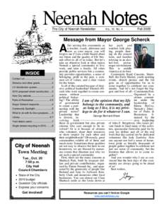 The City of Neenah Newsletter Fall[removed]Neenah Notes The City of Neenah Newsletter  VOL. 10 NO. 4