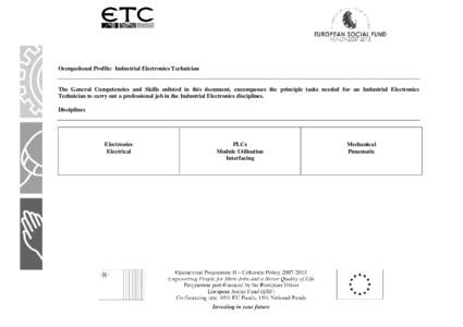 Occupational Profile: Industrial Electronics Technician  The General Competencies and Skills enlisted in this document, encompasses the principle tasks needed for an Industrial Electronics Technician to carry out a profe