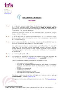 Contact Tél. : Fax : Prix Antonella Karlson 2015