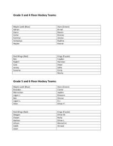 Grade 3 and 4 Floor Hockey Teams:  Maple Leafs (Blue) Adrian Gavin Carter