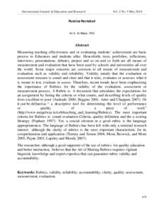 International Journal of Education and Research  Vol. 2 No. 5 May 2014 Rubrics Revisited Ali A. Al-Rabai, PhD