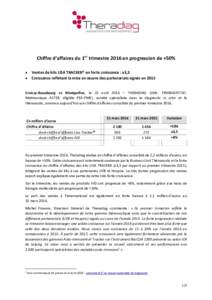 Chiffre d’affaires du 1er trimestre 2016 en progression de +50%   Ventes de kits LISA TRACKER® en forte croissance : x3,3 Croissance reflétant la mise en œuvre des partenariats signés en 2015