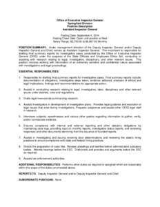 Office of Executive Inspector General Springfield Division Position Description Assistant Inspector General Posting Date: September 4, 2014 Posting Close Date: Open until position is filled